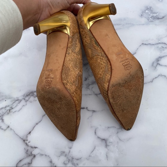 Via Spiga Leather Metallic Snake Skin Heels Pumps - Picture 7 of 8